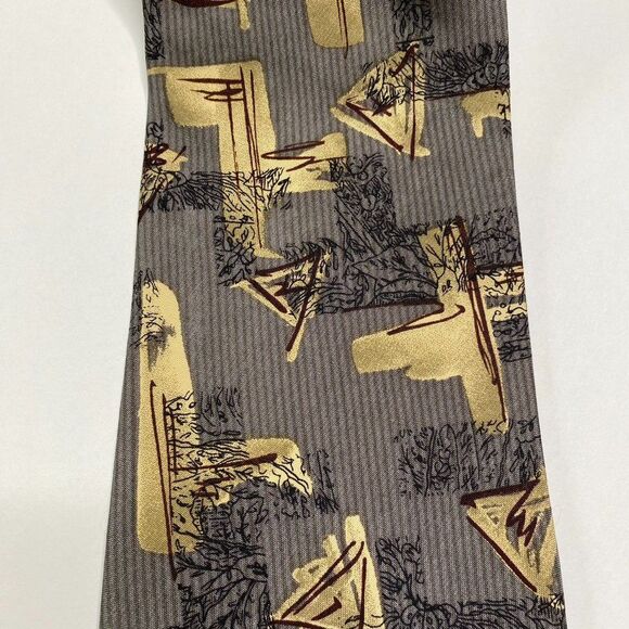 Cabralli Collection Sandwashed 100% Silk Men's Tie Gray Abstract Art Made in USA - Picture 2 of 5